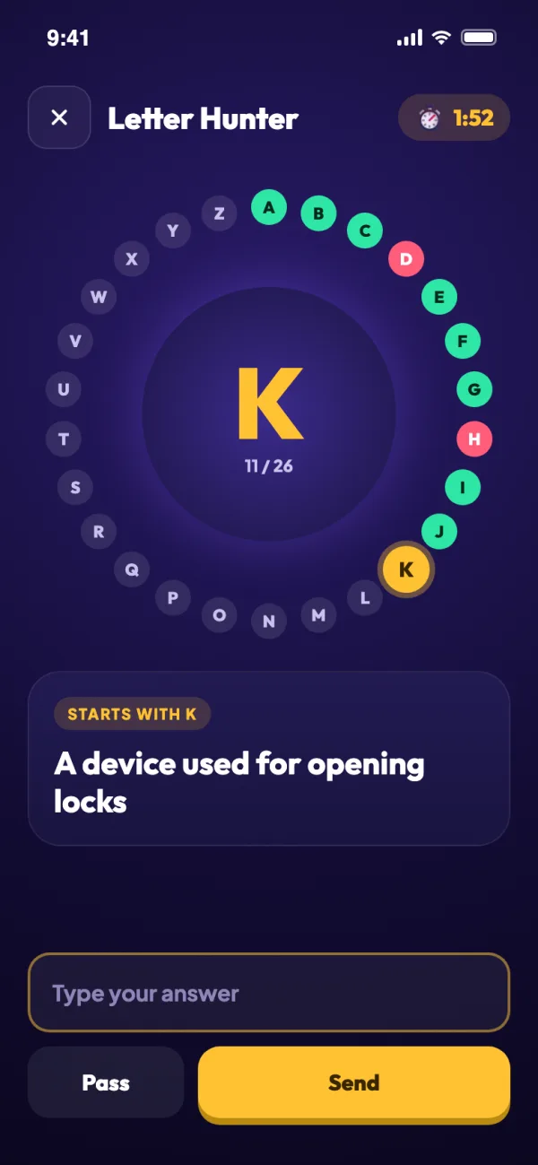 QuizBU: One question per letter, 150 seconds