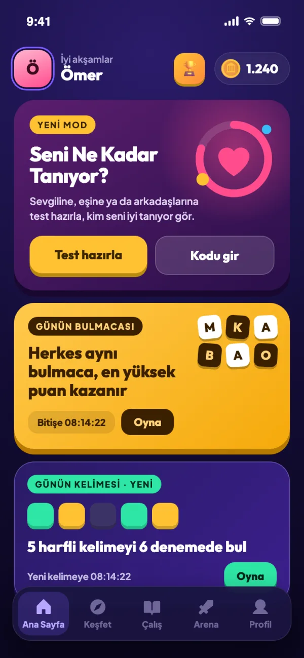 QuizBU ana sayfa ekranı